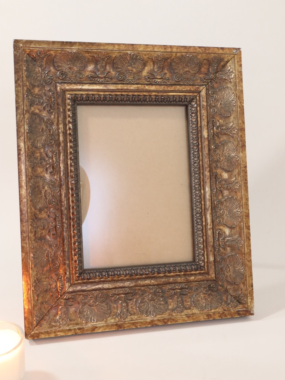 Ornate Antique Style Bronze Gold-toned Photo Frame Baroque embossed shell 9x11